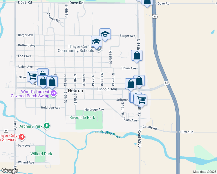 map of restaurants, bars, coffee shops, grocery stores, and more near 1028 Lincoln Avenue in Hebron