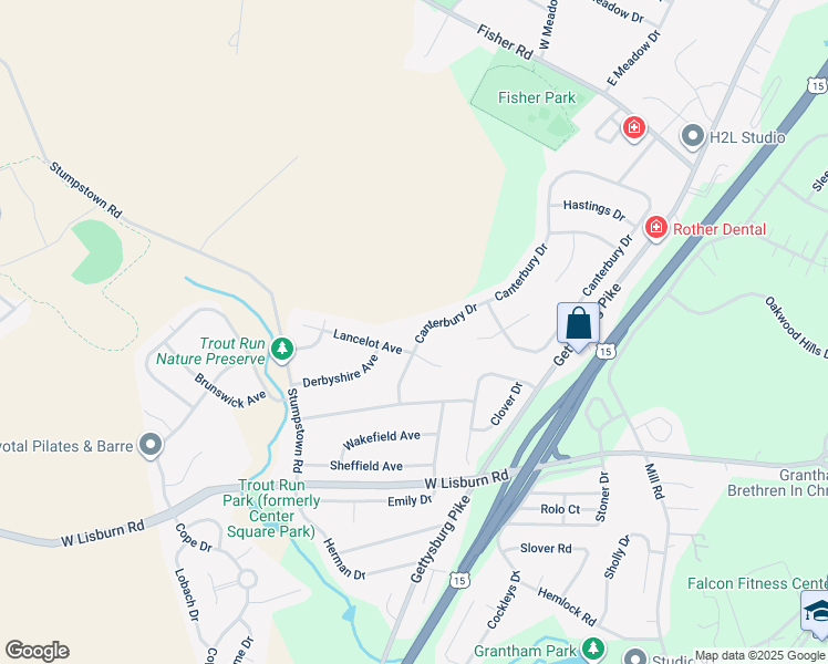 map of restaurants, bars, coffee shops, grocery stores, and more near 2260 Canterbury Drive in Mechanicsburg