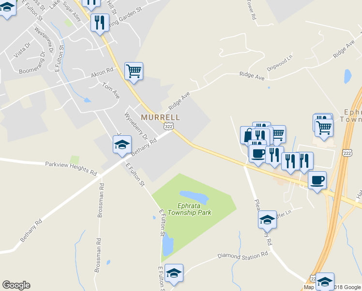 map of restaurants, bars, coffee shops, grocery stores, and more near 737 East Main Street in Ephrata