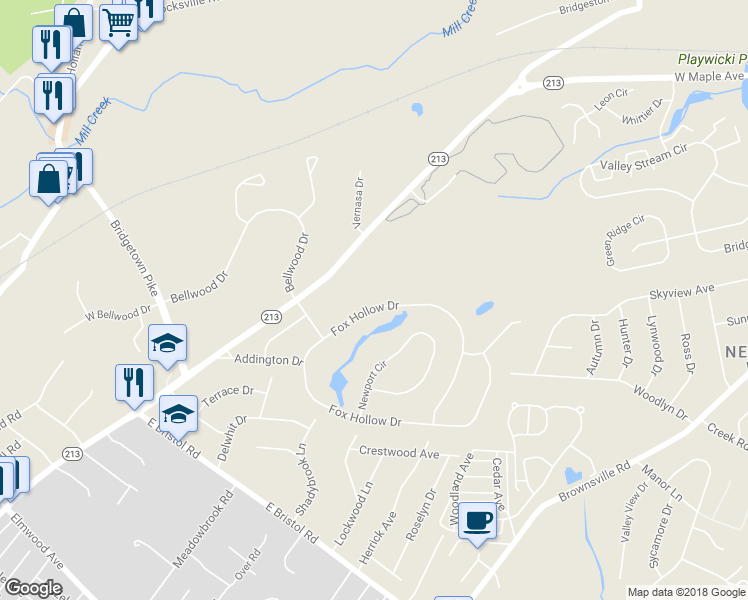 map of restaurants, bars, coffee shops, grocery stores, and more near 419 Fox Hollow Drive in Langhorne