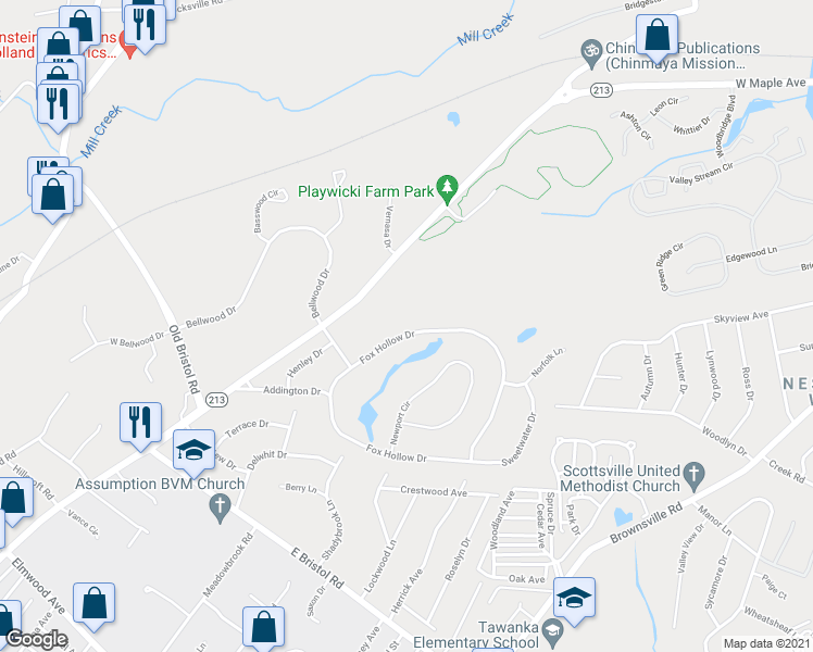 map of restaurants, bars, coffee shops, grocery stores, and more near 419 Fox Hollow Drive in Langhorne