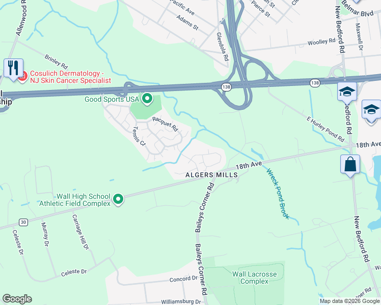 map of restaurants, bars, coffee shops, grocery stores, and more near 320 Deuce Drive in Wall Township