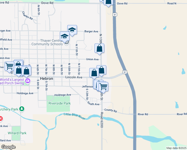 map of restaurants, bars, coffee shops, grocery stores, and more near 1248 Lincoln Avenue in Hebron