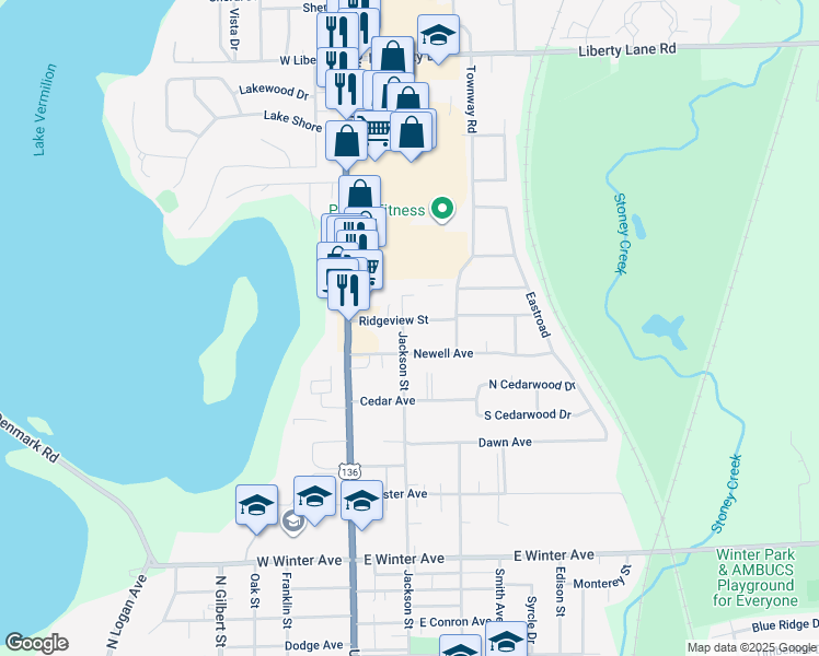 map of restaurants, bars, coffee shops, grocery stores, and more near 200 Ridgeview Street in Danville