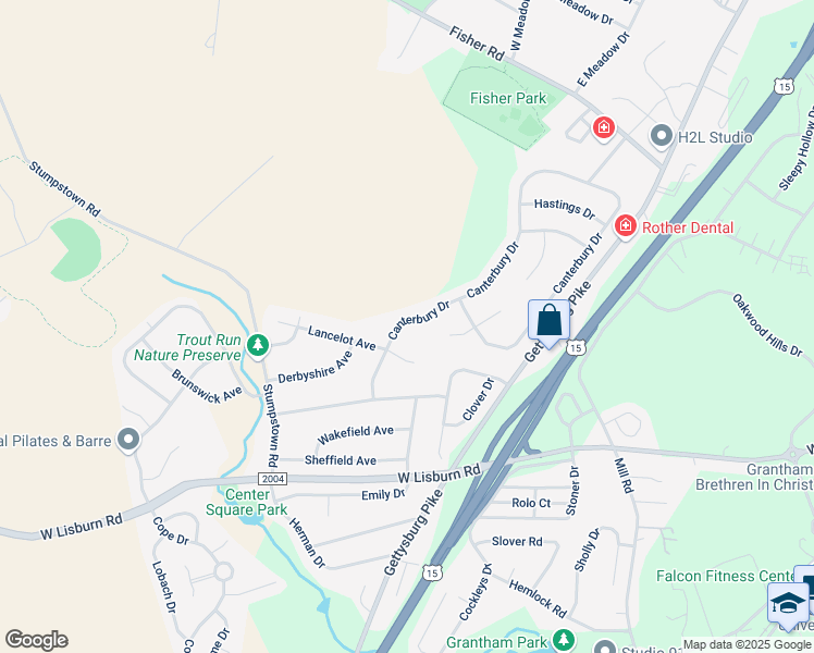 map of restaurants, bars, coffee shops, grocery stores, and more near 2251 Canterbury Drive in Mechanicsburg