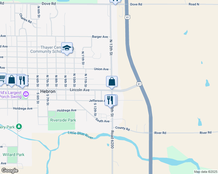 map of restaurants, bars, coffee shops, grocery stores, and more near 1248 Lincoln Avenue in Hebron