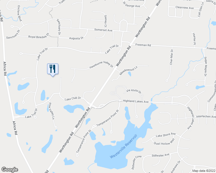 map of restaurants, bars, coffee shops, grocery stores, and more near 6561 Worthington Road in Westerville