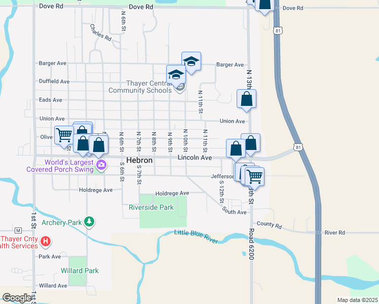 map of restaurants, bars, coffee shops, grocery stores, and more near 1028 Lincoln Avenue in Hebron