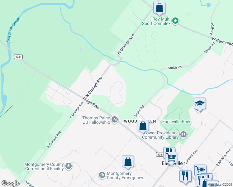 map of restaurants, bars, coffee shops, grocery stores, and more near 116 Steinbright Drive in Collegeville