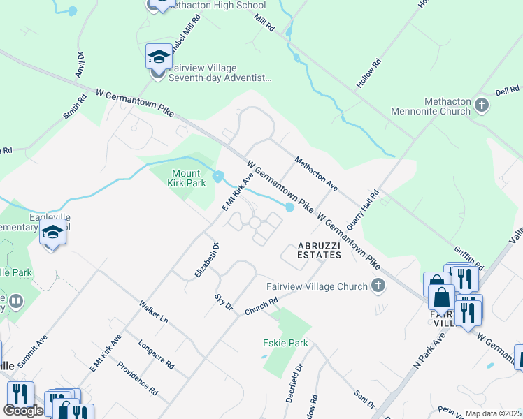 map of restaurants, bars, coffee shops, grocery stores, and more near 7 Oxford Court in Eagleville