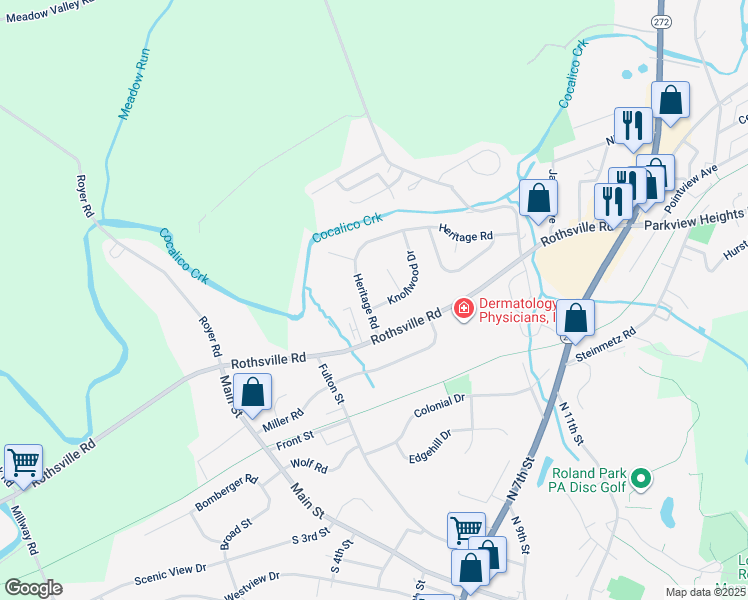 map of restaurants, bars, coffee shops, grocery stores, and more near 19 Heritage Rd in Akron