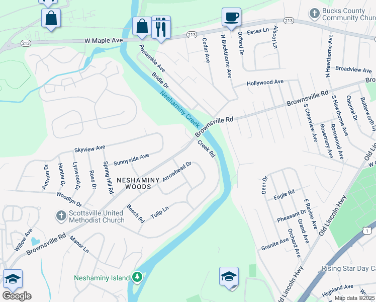 map of restaurants, bars, coffee shops, grocery stores, and more near 2721 Brownsville Road in Feasterville-Trevose
