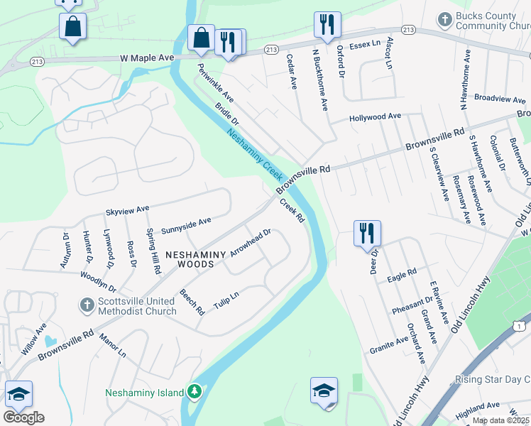 map of restaurants, bars, coffee shops, grocery stores, and more near 2721 Brownsville Road in Feasterville-Trevose