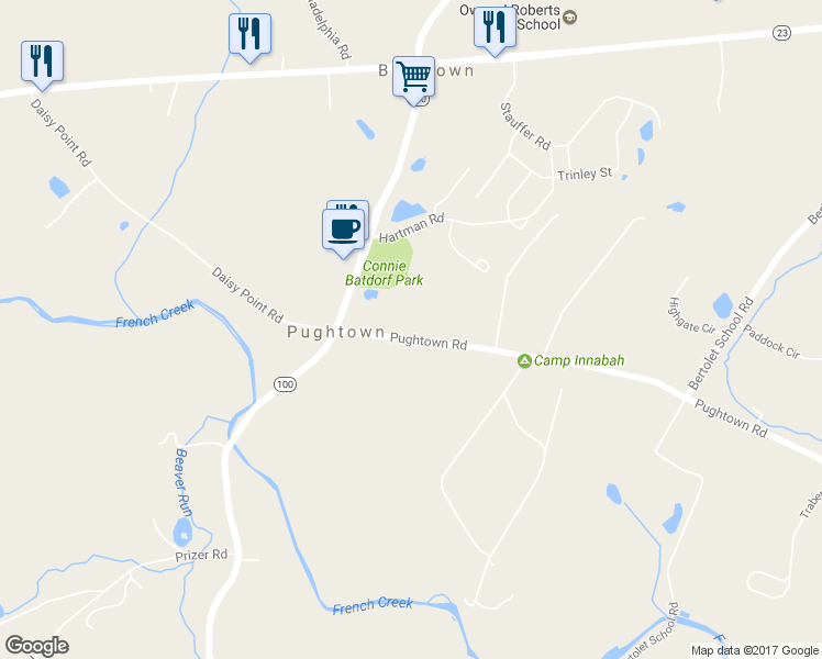 map of restaurants, bars, coffee shops, grocery stores, and more near 795 Pughtown Road in Spring City