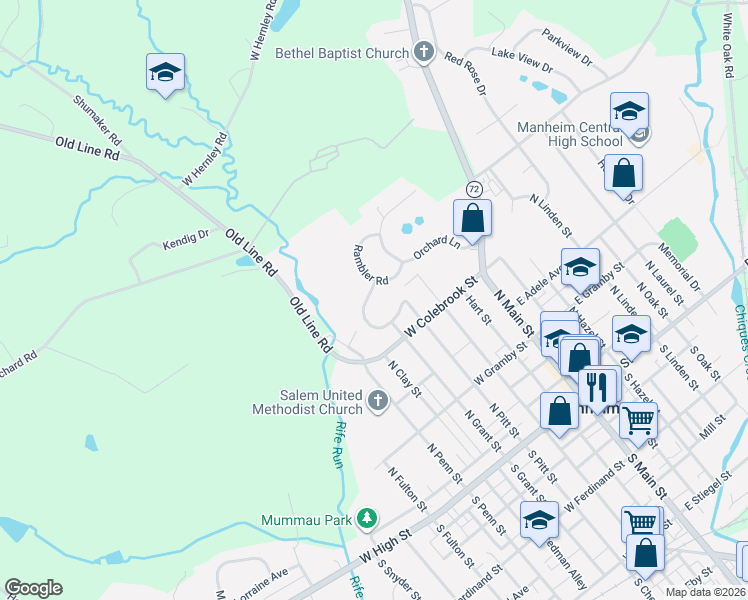 map of restaurants, bars, coffee shops, grocery stores, and more near 260 Rapho St in Manheim