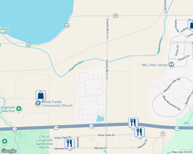 map of restaurants, bars, coffee shops, grocery stores, and more near 11481 Hot Springs in Longmont