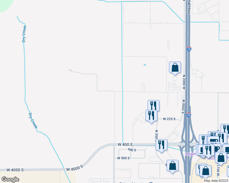 map of restaurants, bars, coffee shops, grocery stores, and more near South 2600 West in Springville