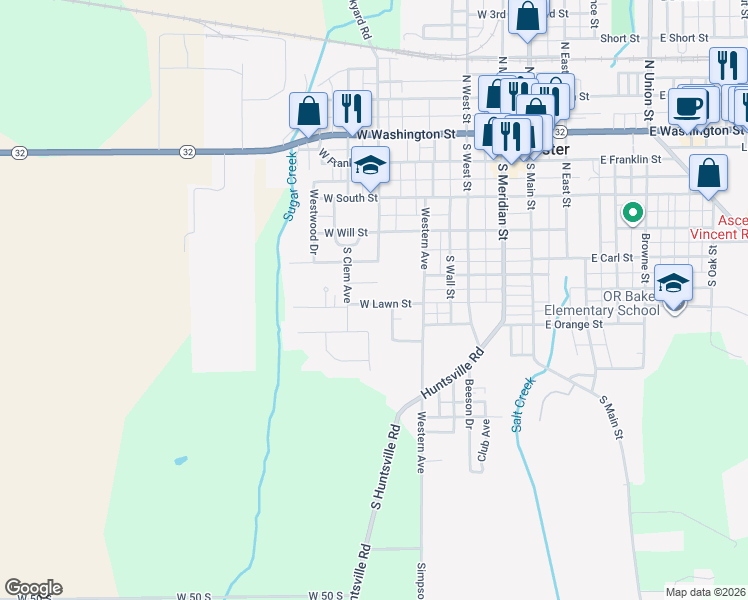 map of restaurants, bars, coffee shops, grocery stores, and more near 604 W Lawn St in Winchester