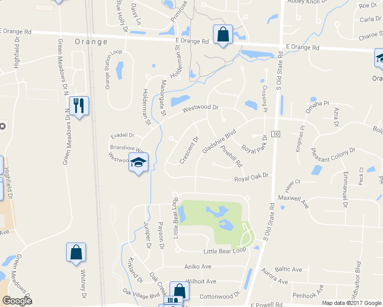 map of restaurants, bars, coffee shops, grocery stores, and more near 8023 Crescent Drive in Lewis Center