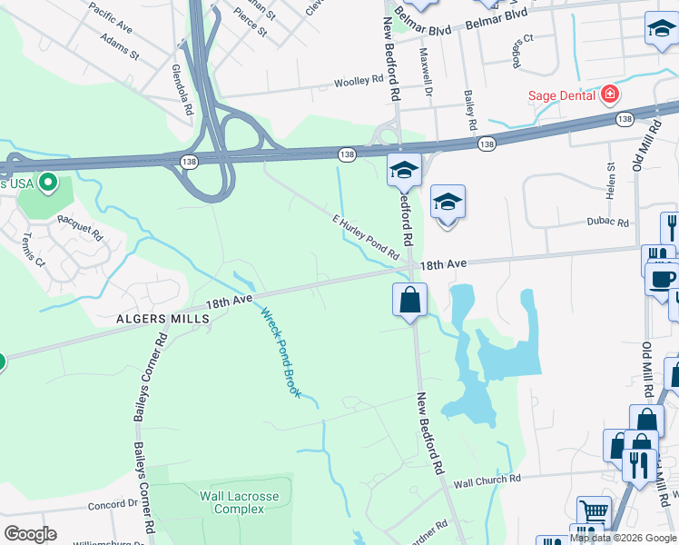 map of restaurants, bars, coffee shops, grocery stores, and more near 2610 18th Avenue in Monmouth County