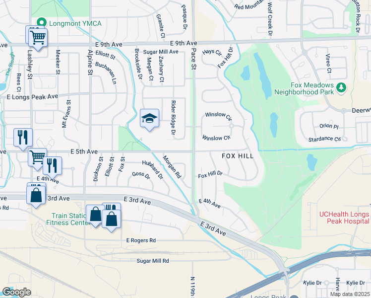 map of restaurants, bars, coffee shops, grocery stores, and more near 918 East 5th Avenue in Longmont
