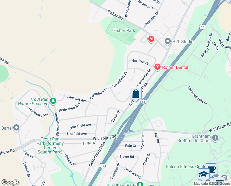 map of restaurants, bars, coffee shops, grocery stores, and more near 2139 Coventry Court in Mechanicsburg