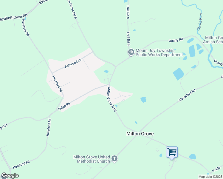 map of restaurants, bars, coffee shops, grocery stores, and more near 715 Milton Grove Road South in Elizabethtown