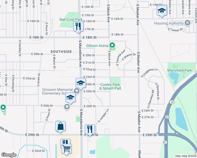 map of restaurants, bars, coffee shops, grocery stores, and more near 3001-3099 South Brotherton Street in Muncie