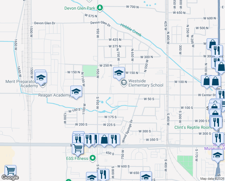 map of restaurants, bars, coffee shops, grocery stores, and more near 792 West Center Street in Springville