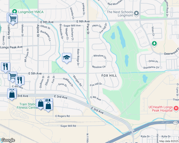 map of restaurants, bars, coffee shops, grocery stores, and more near in Longmont