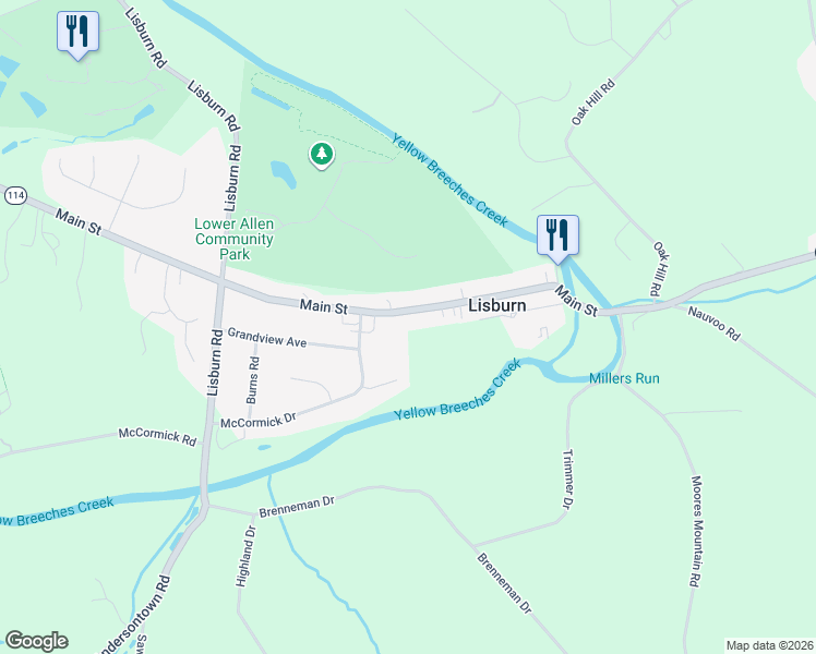 map of restaurants, bars, coffee shops, grocery stores, and more near 1612 Main Street in Mechanicsburg