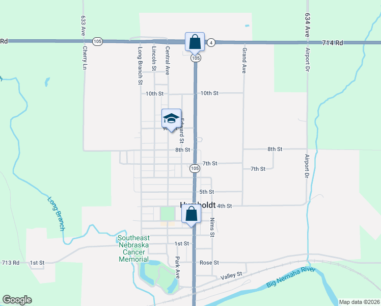 map of restaurants, bars, coffee shops, grocery stores, and more near 700-798 Nemaha Street in Humboldt