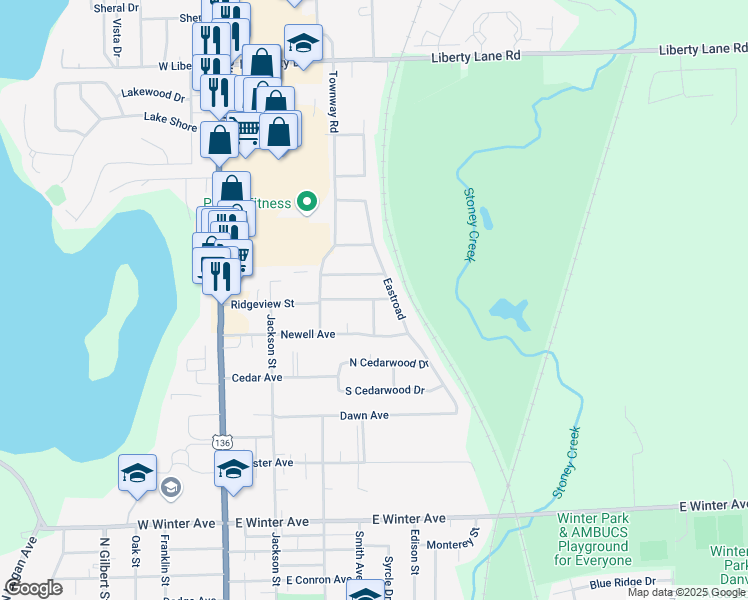 map of restaurants, bars, coffee shops, grocery stores, and more near 2599 Northview Dr in Danville