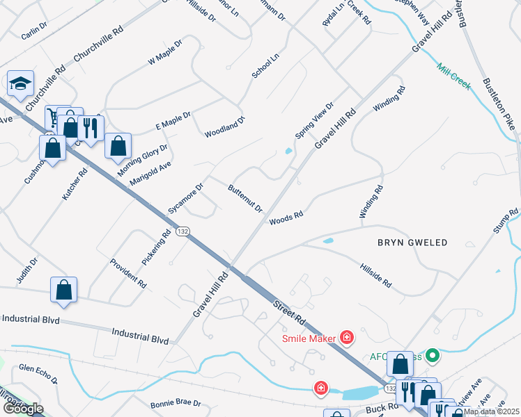 map of restaurants, bars, coffee shops, grocery stores, and more near 1393 Butternut Drive in Southampton