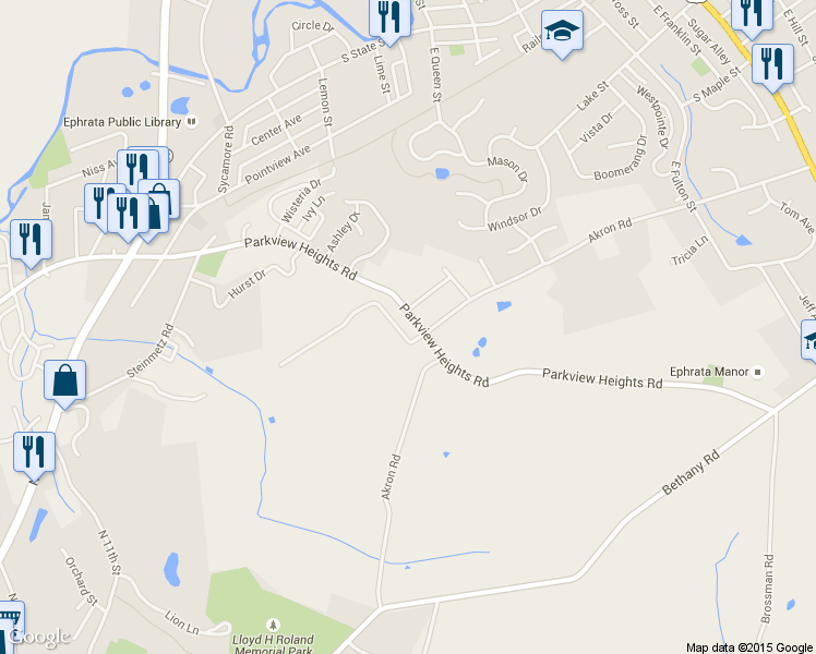 map of restaurants, bars, coffee shops, grocery stores, and more near 161 Parkview Heights Road in Ephrata
