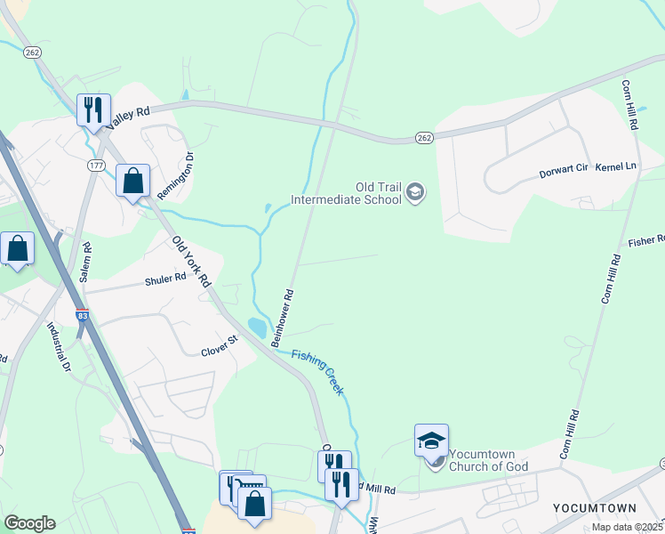map of restaurants, bars, coffee shops, grocery stores, and more near 392 Cameron Road in York County