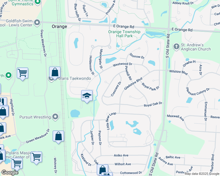 map of restaurants, bars, coffee shops, grocery stores, and more near 1221 Royal Oak Drive in Lewis Center