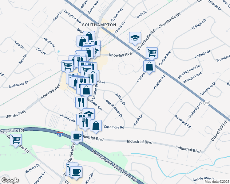 map of restaurants, bars, coffee shops, grocery stores, and more near 967 Jeffrey Drive in Southampton
