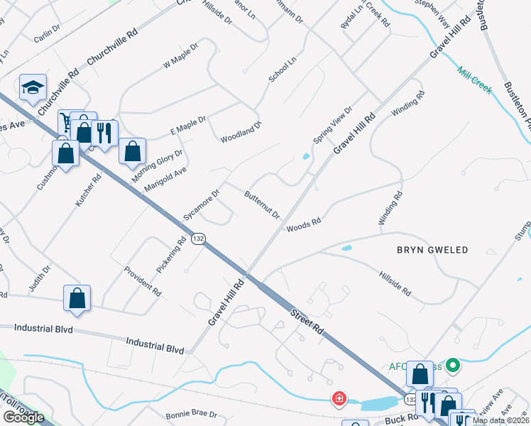 map of restaurants, bars, coffee shops, grocery stores, and more near 1392 Butternut Drive in Southampton