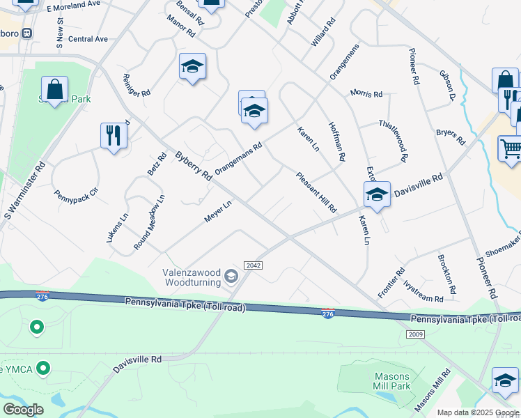 map of restaurants, bars, coffee shops, grocery stores, and more near 2615 Byberry Road in Hatboro