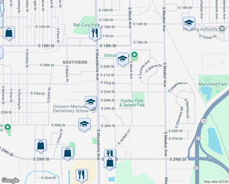 map of restaurants, bars, coffee shops, grocery stores, and more near 3001 South Brotherton Street in Muncie