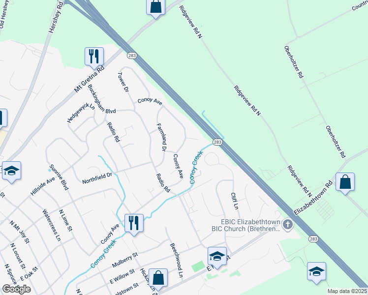 map of restaurants, bars, coffee shops, grocery stores, and more near 310 Conoy Avenue in Elizabethtown