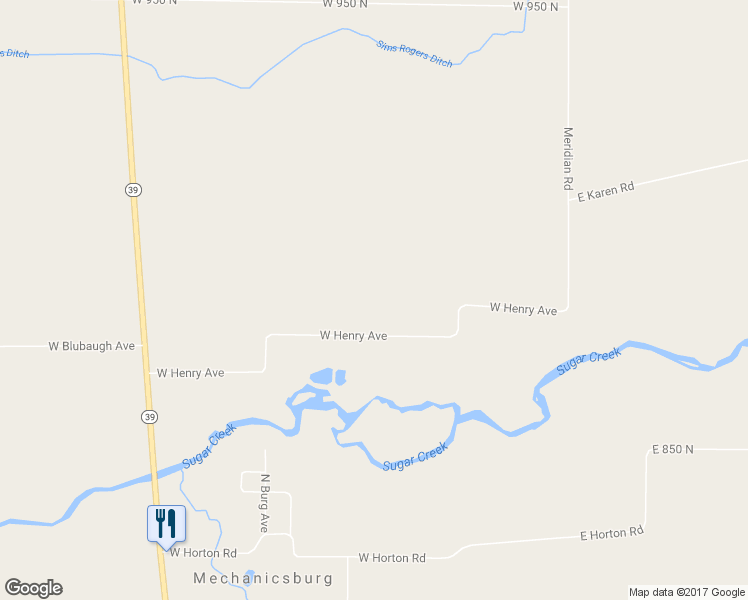 map of restaurants, bars, coffee shops, grocery stores, and more near 448 West Henry Avenue in Kirklin