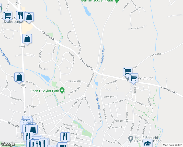 map of restaurants, bars, coffee shops, grocery stores, and more near 660 Brunnerville Road in Lititz