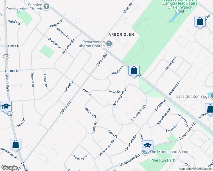 map of restaurants, bars, coffee shops, grocery stores, and more near 1740 Holmes Road in Maple Glen