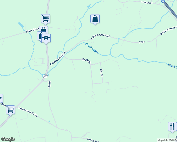 map of restaurants, bars, coffee shops, grocery stores, and more near 643 Maple Street in East Earl