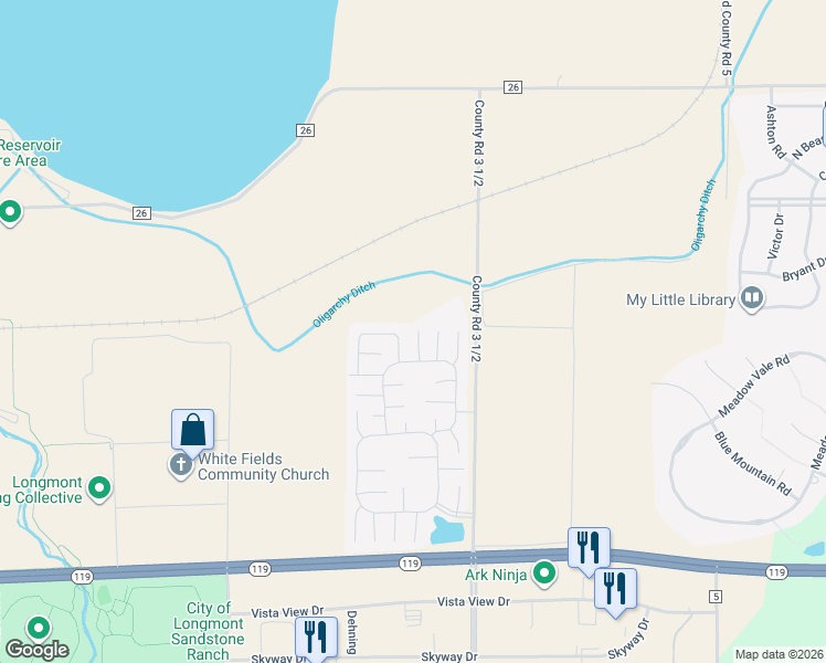 map of restaurants, bars, coffee shops, grocery stores, and more near 11487 Jackson in Longmont