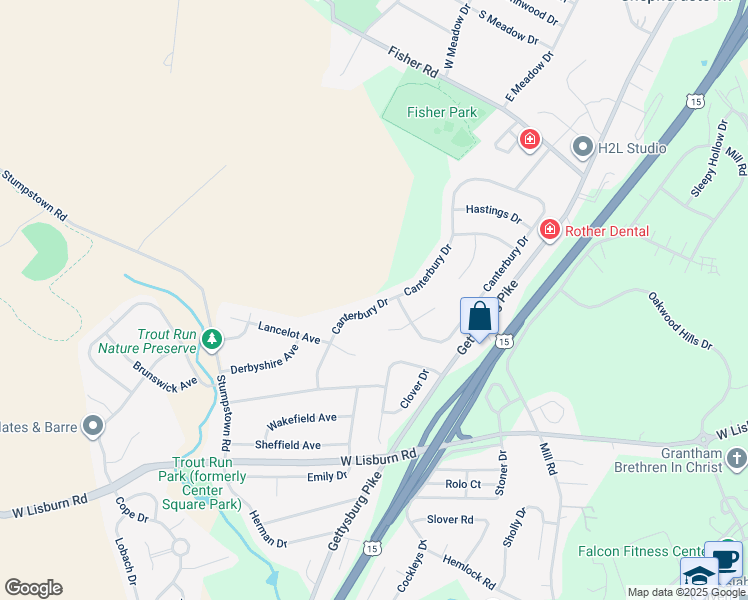 map of restaurants, bars, coffee shops, grocery stores, and more near 2246 Canterbury Drive in Mechanicsburg