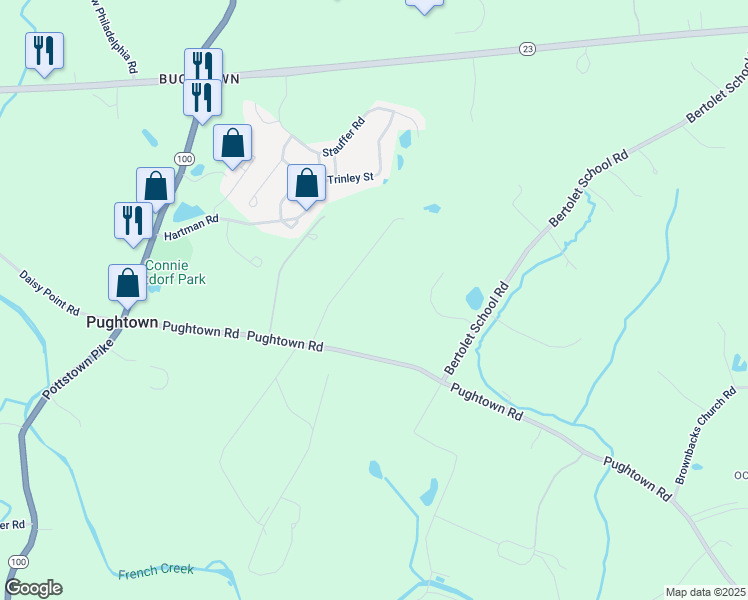 map of restaurants, bars, coffee shops, grocery stores, and more near 725 Pughtown Road in Spring City