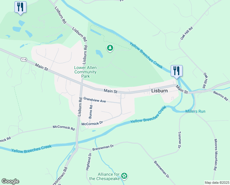 map of restaurants, bars, coffee shops, grocery stores, and more near 1552 Main Street in Mechanicsburg